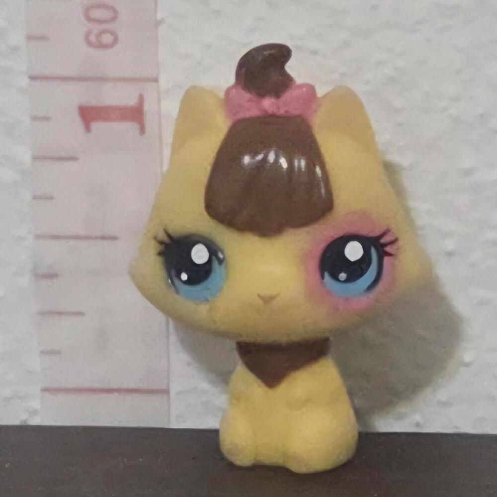 littlest pet shop kitten yellow cat with brown hair and pink bow #kawaii #cute